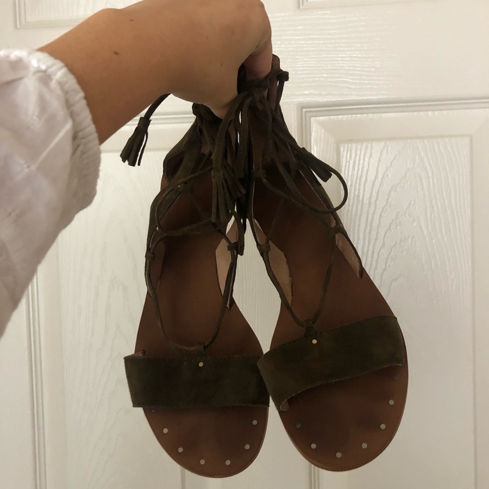 Madewell Green Suede Lace Up Sandals (Size 8)